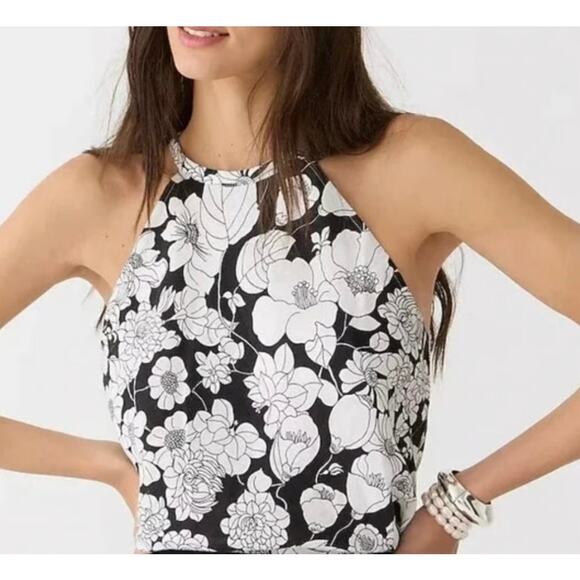 J.Crew Women’s Black & White Amber Floral Linen Halter Tank Sz XL - Picture 1 of 7
